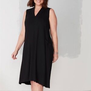J. Jill Cargo Pocket Flowy Midi Dress Black V Neck Sleeveless Minimal Comfy